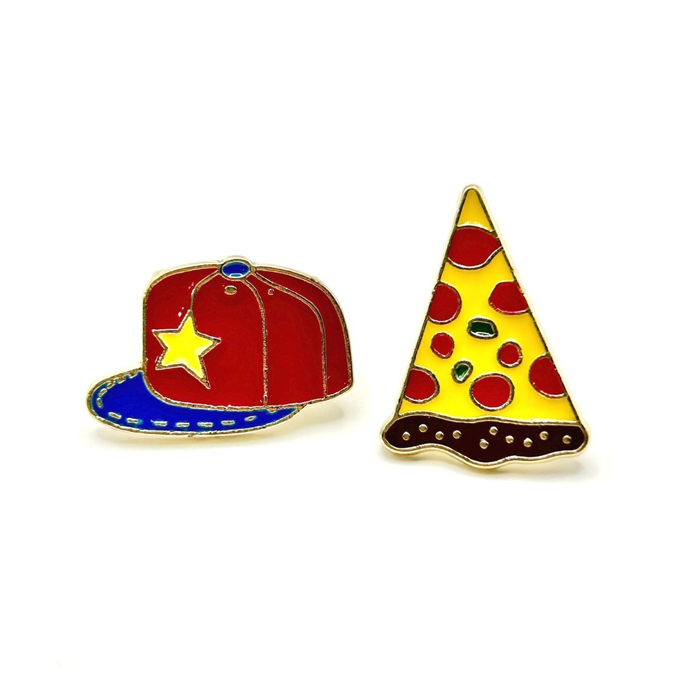Pizza Hat Enamel Pin Set Unisex OS Multi Color Lapel Badge Junk Food Retro Style